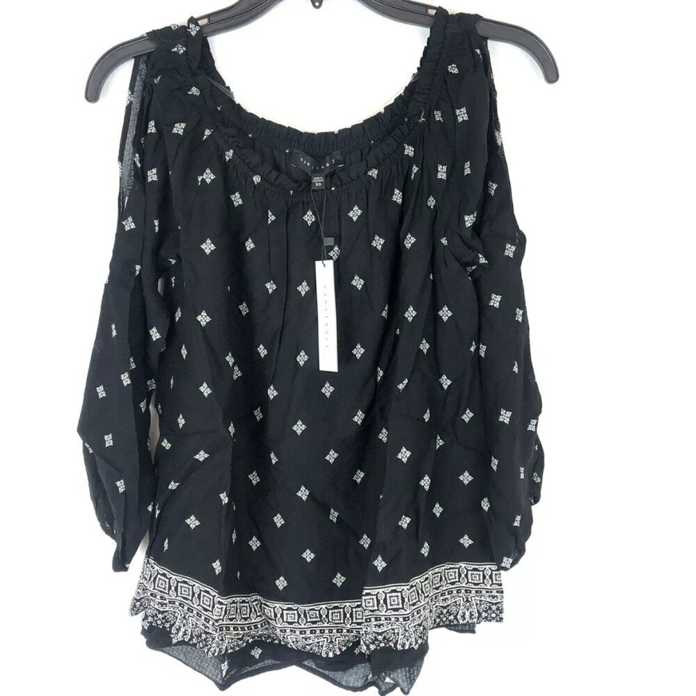 Sanctuary Women’s Black Open Shoulder Long Sleeve Top, Size XS
